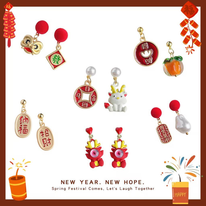 Chinese Fortune Theme Drop Stud Earrings Eleven Styles Mix