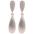 Silver Brushed Teardrop Dangle Stud Earrings with Polished Metal Details view 5