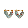 Polka Dot Heart Huggie Hoop Earrings in Brown and Blue view 5