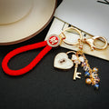 Jeweled Heart Lock and Key Keychains in Pink White and Red Loop Styles view 6