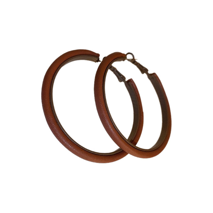 Brown Leather Wrapped Hoop Earrings Fashion Jewelry