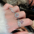 Silver Pink Zircon Open Rings Flower Halo Dual Stone view 2