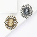 Cameo Lady Profile Brooch Crystal Frame Gold and Silver view 1