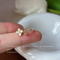 Gold Tone White Flower And Clear Stone Leaf Arrow Open Ring view 4