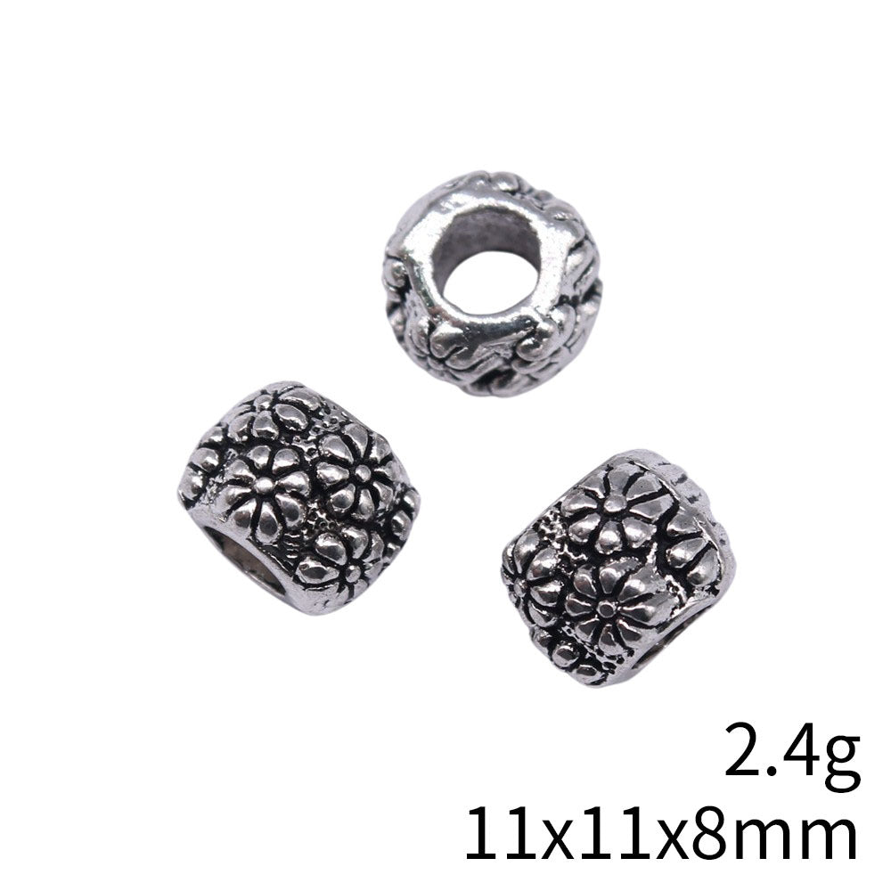 11x11x8mm 2.4g Antique Silver Zinc Alloy Large Hole Round Loose Metal Beads for DIY Bracelet Jewelry Making
