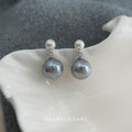 Silver-Tone White Pearl Stud Gray Pearl Drop Earrings view 4
