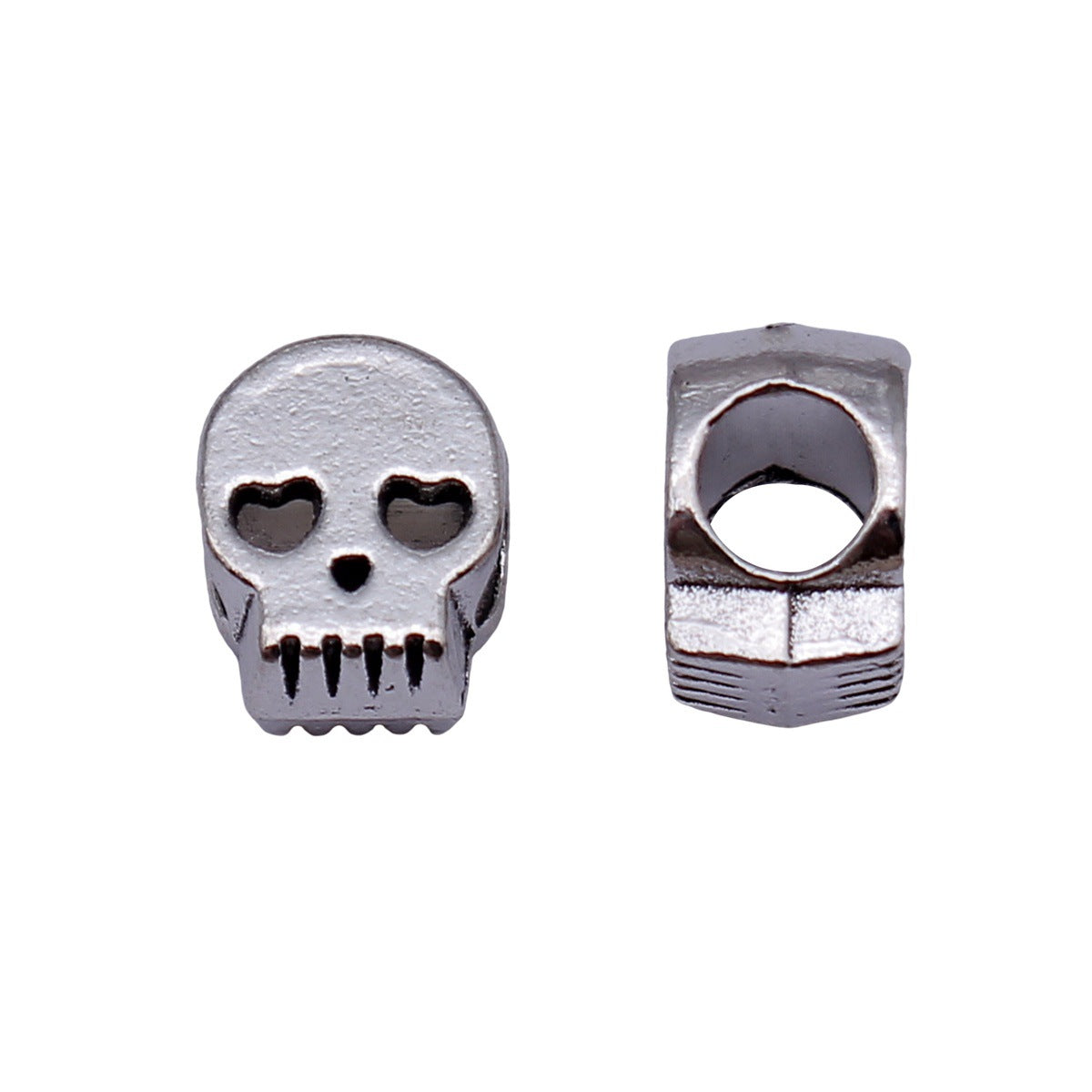 10x8.5x6.5mm 1.8g Antique Silver Zinc Alloy Double-Sided Skull Large Hole Beads for Bracelet Jewelry Making