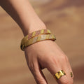 Hinge Bangle Stainless Steel Zircon Pave Stripe Pink Clear view 3