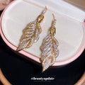 Crystal Leaf Drop Earrings with Detailed Gold Tone Openwork view 3