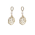 Gold Tone White Pearl And Irregular Nested Loop Disc Drop Earrings view 5