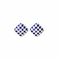Blue White Checkerboard Square Stud Earrings Enamel view 5