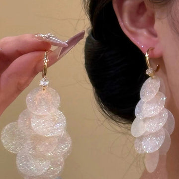 Iridescent Sequin Cluster Dangle Hook Earrings with Polished Metal Details