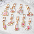 Pink Dried Flower Gold Frame Keychains 9 Shape Styles view 1