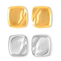 Wrinkled Square Stud Earrings Polished Gold Steel Metal Finish view 5