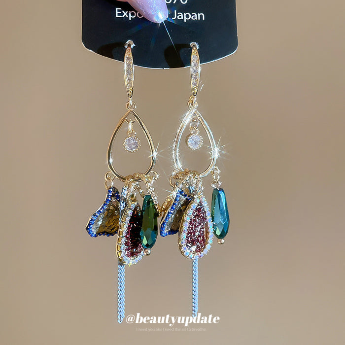 Multicolor Teardrop Charm Earrings on Gold Tone Hooks