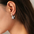 Chunky Half-Moon Hoop Earrings Gold Silver Metal Pair view 3