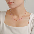 Gold Pink Natural Stone Chip Necklace Bracelet Set view 1