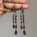 Dark Metal Purple Crystal Tassel Hook Earrings Decorative Jewelry view 1