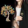 Yellow and Green Crystal Tree Gold Tone Metal Brooch Pin view 3
