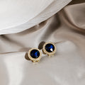 Round Faceted Crystal Halo Stud Earrings Red Green Gold view 2