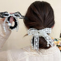 White Lace Bow Pearl Bead Tassel Scrunchie Hair Tie view 1