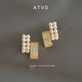 Gold Tone White Pearl And Pave Clear Stone Reversible Stud Earrings view 1