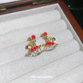 Red Rocking Horse Crystal Drop Earrings with Gold Tone Studs view 2