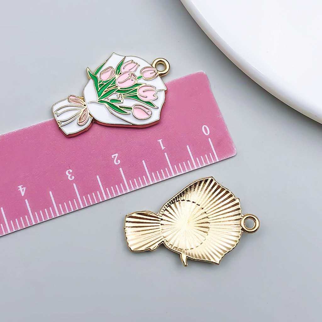 Pink Zinc Alloy Branch Bouquet Carnation Rose charm pendants for DIY bracelets necklaces