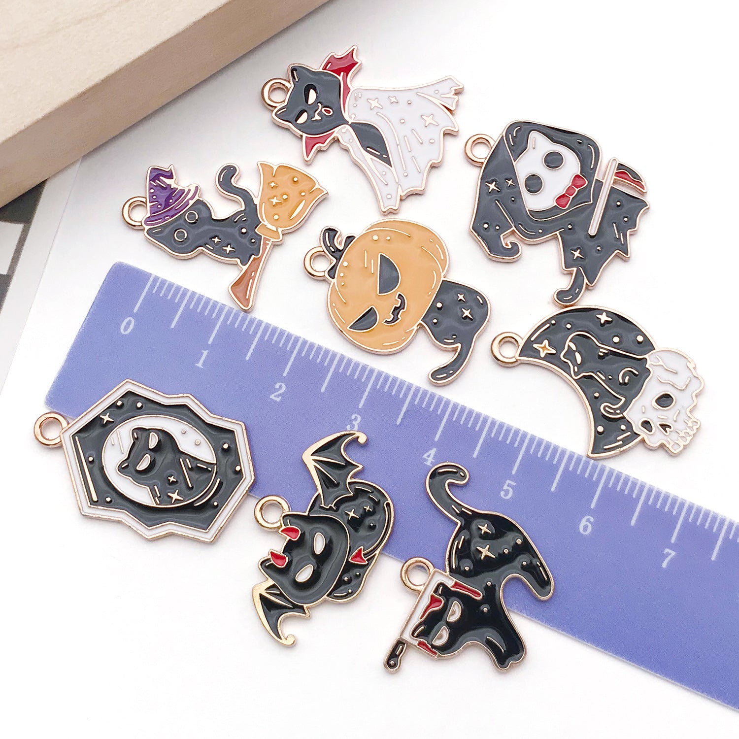 Zinc Alloy Halloween Bat Black Cat Charm Pendant for Keychain Necklace Earrings DIY