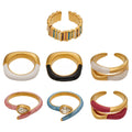 Enamel and Crystal Open Rings in Seven Gold Tone Color Styles view 5