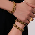 Woven Cuban Chain Necklace Bracelet Set Gold Steel view 2