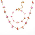 Gold Pink Natural Stone Chip Necklace Bracelet Set view 5