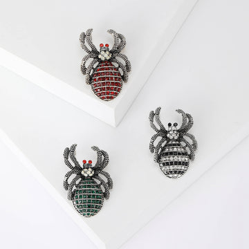 Textured Crystal Beetle Brooch in Clear Green or Red Stripes