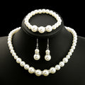 White Pearl Look Necklace Bracelet and Earring Jewelry Set view 3