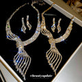Branching Leaf Crystal Necklace And Long Earring Set In Gold Or Silver Tone view 1