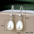 Silver Tone Teardrop Pearl Drop Earrings CZ Lever Hooks view 4