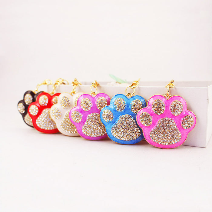 Rhinestone Paw Print Keychain With Split Ring And Lobster Clasp
