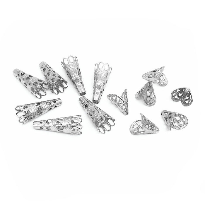 Silver Tone Teardrop and Trumpet Shaped Bead End Caps