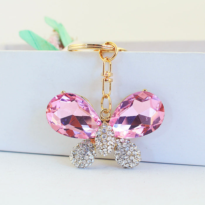Rhinestone Large Gem Bow Keychain Finished Zinc Alloy Car Key Bag Charm