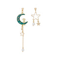 Blue and Pink Mismatched Moon Star Long Dangle Earrings view 6