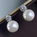Silver Tone Faux Pearl Clear Stud Earrings Pendant Set view 3