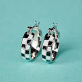 Silver Tone Black And White Checkered Hoop Earrings view 5