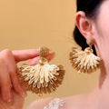 Textured Woven Fan Flower Statement Drop Stud Earrings view 7