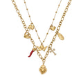 Gold Angel Heart Multi Charm Double Layer Necklace Steel view 5