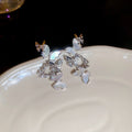 Silver Butterfly Cascade Stud Earrings With Blue Accents view 6