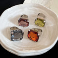 Silver Square Faceted Crystal Open Ring Three Colors view 2