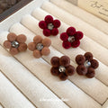 Velvet Flower Stud Earrings in Deep Red Statement Jewelry view 1