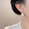 Gold Ball Post Mint Enamel Daisy Disc Drop Earrings view 2