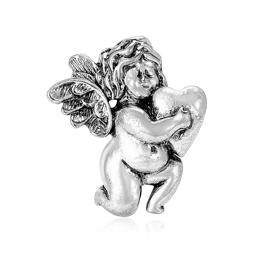 antique cherub with rose brooch front view