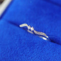 Silver Tone Wavy Leaf Clear Stone Delicate Band Ring view 2